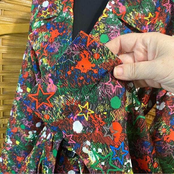 Joe Browns colorful graffiti stars Notched Collar Cocktail Trench Coat size 10 - Picture 8 of 16